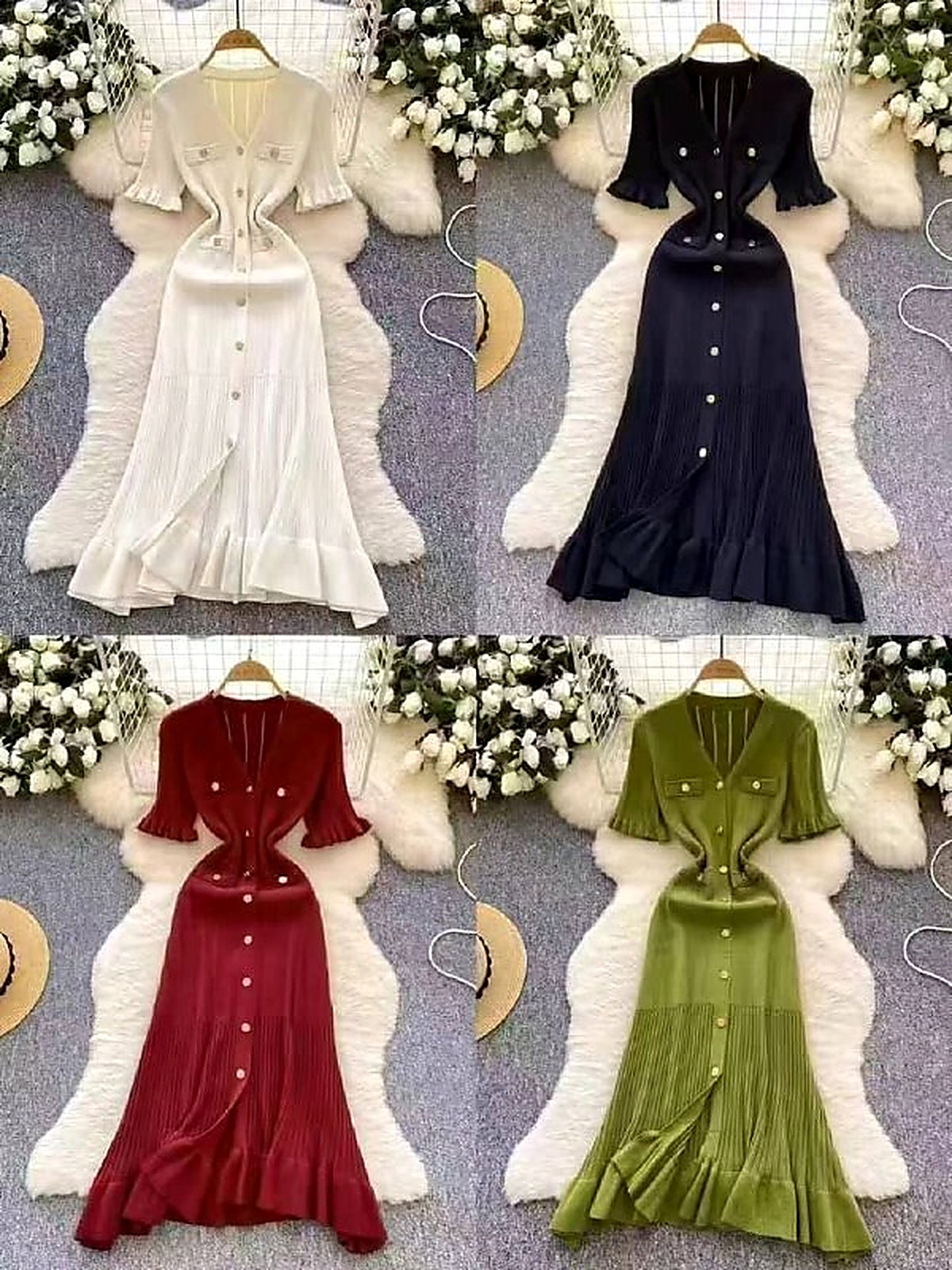 Ribbed Knit Button-Front Mermaid Dress, view 3