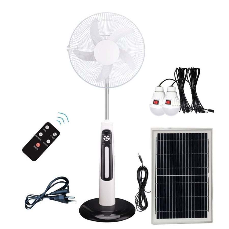 18-Inch Solar Rechargeable Pedestal Fan with LED Bulbs, view 4