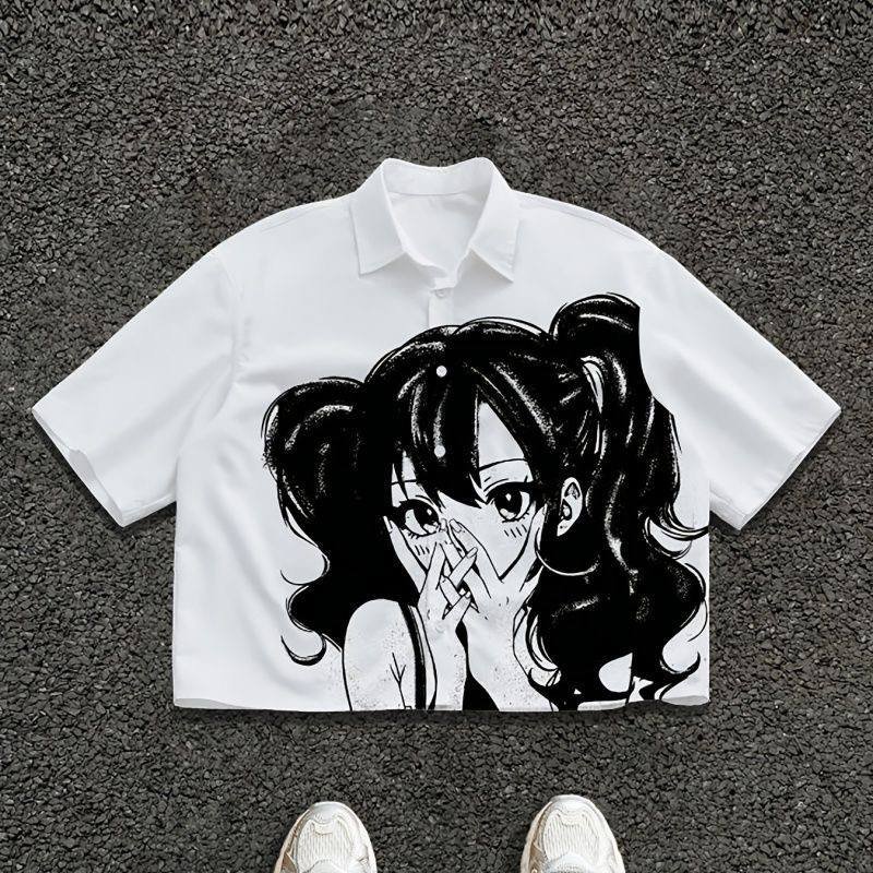 Anime Girl Print Short-Sleeve Shirt