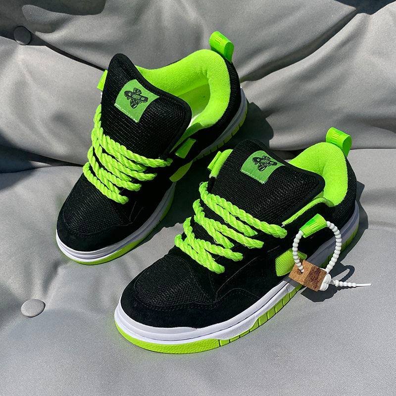 Black and Neon Green Chunky Sneakers