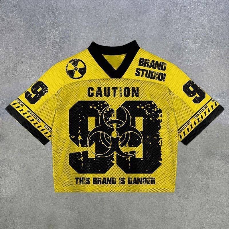 Caution Biohazard Print Mesh Jersey