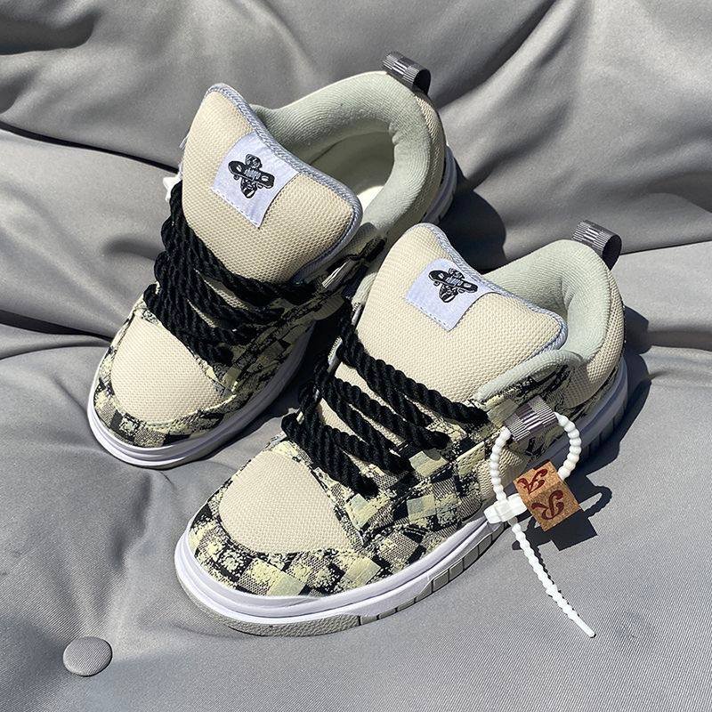 Distressed Camo Print Chunky Sneakers
