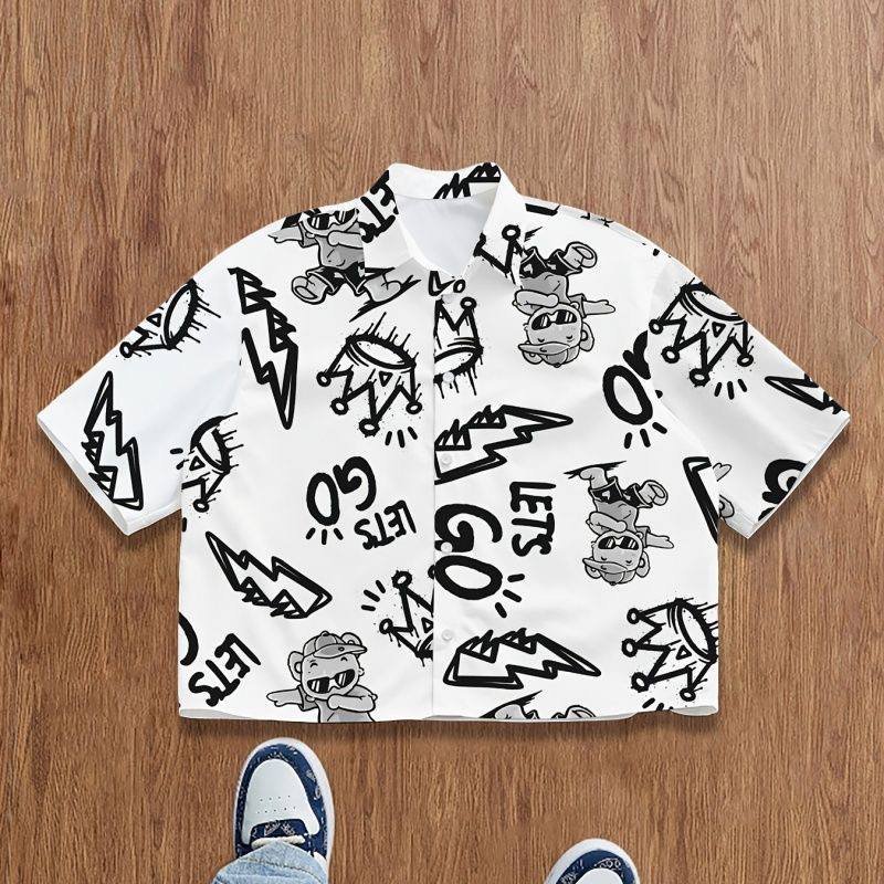 Graffiti Print Cropped Shirt