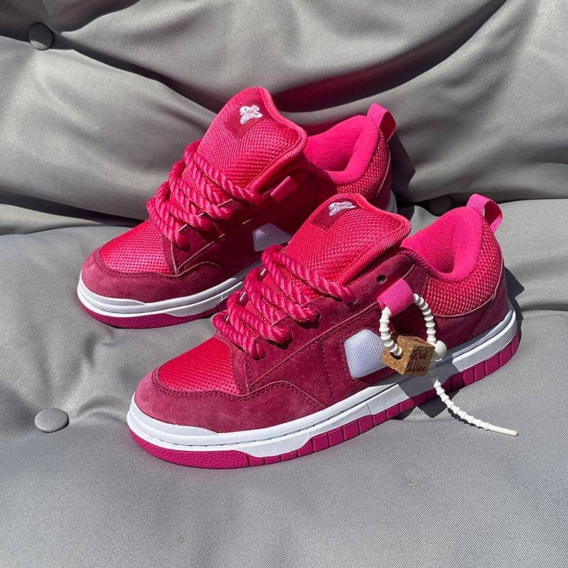 Magenta Suede Panel Low-Top Sneakers