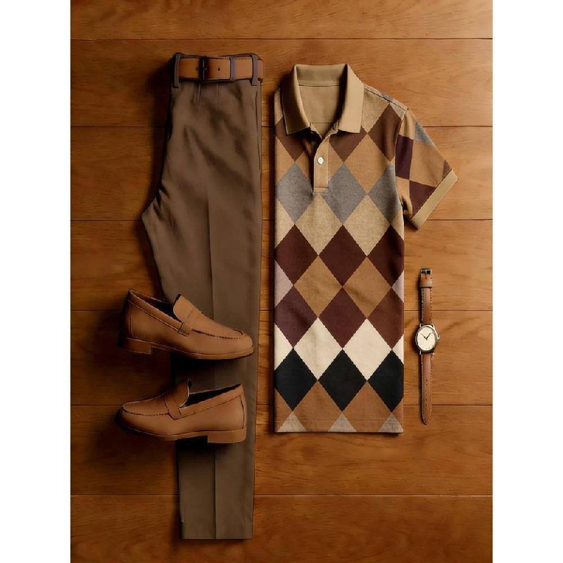 Men's Argyle Polo & Trouser Outfit Set
