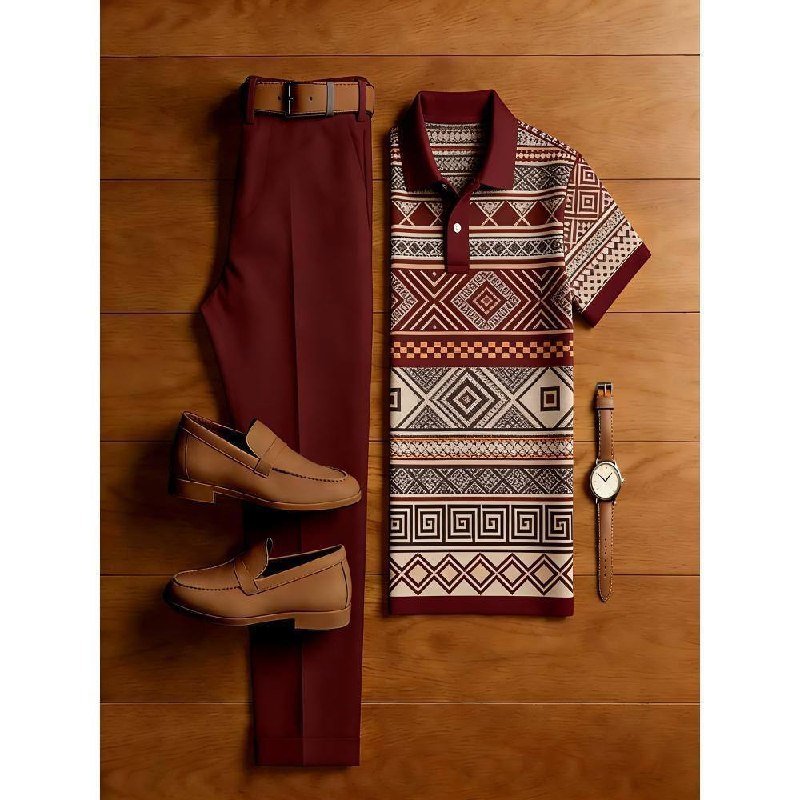 Men's Aztec Print Polo & Trouser Set