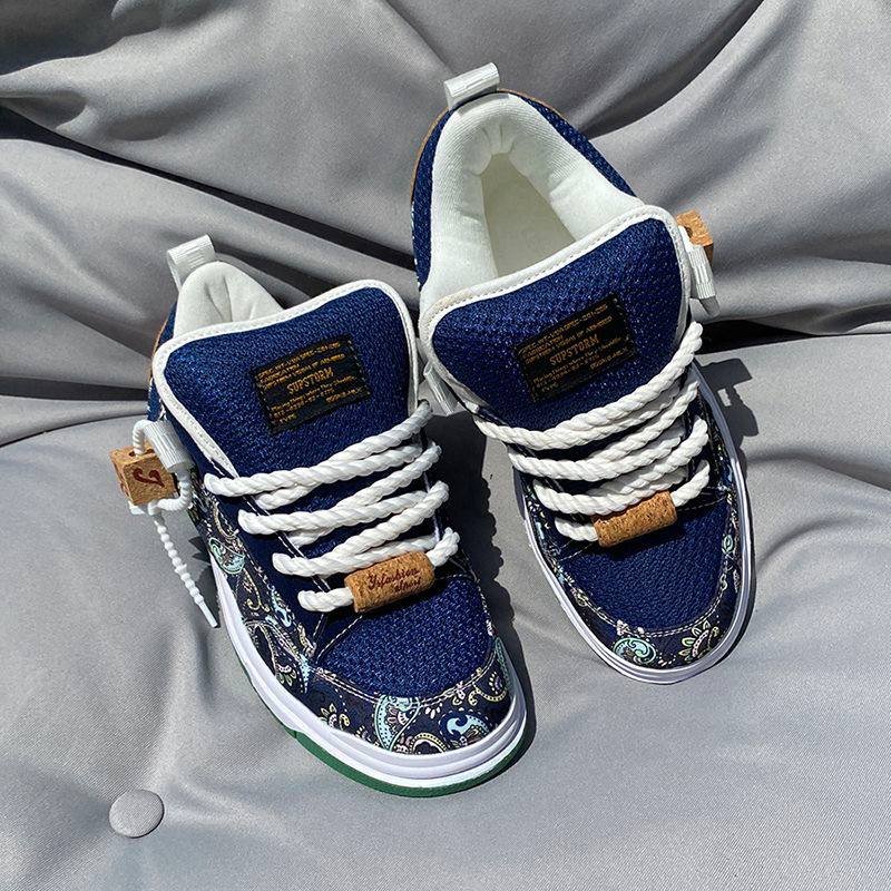 Paisley Print Denim Rope-Lace Sneakers