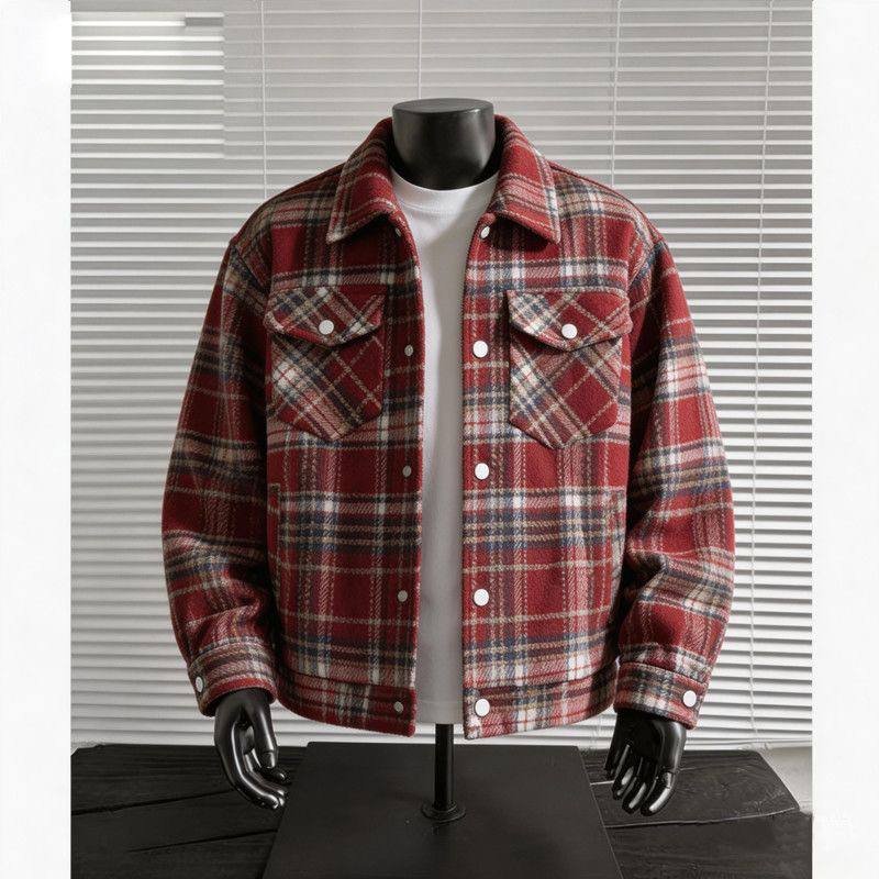 Retro Plaid Wool-Blend Trucker Jacket