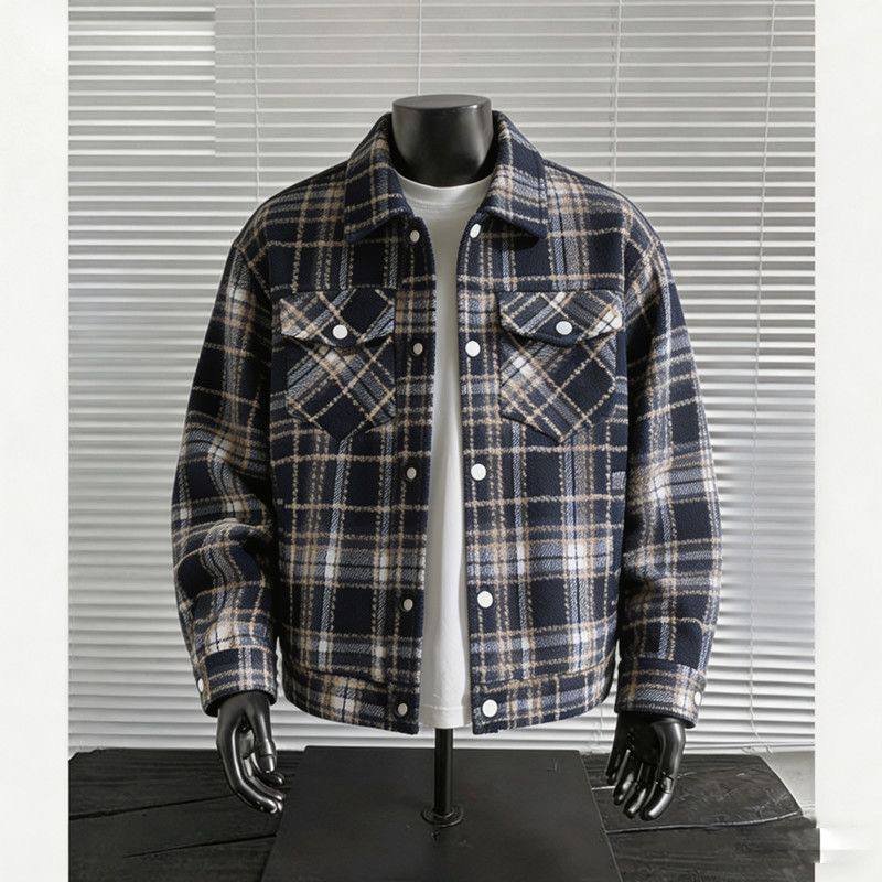 Retro Plaid Wool-Blend Trucker Jacket, view 2