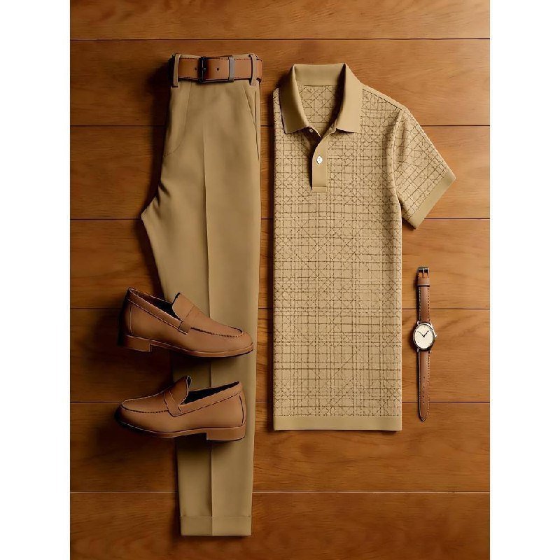 Tan Textured Polo Shirt