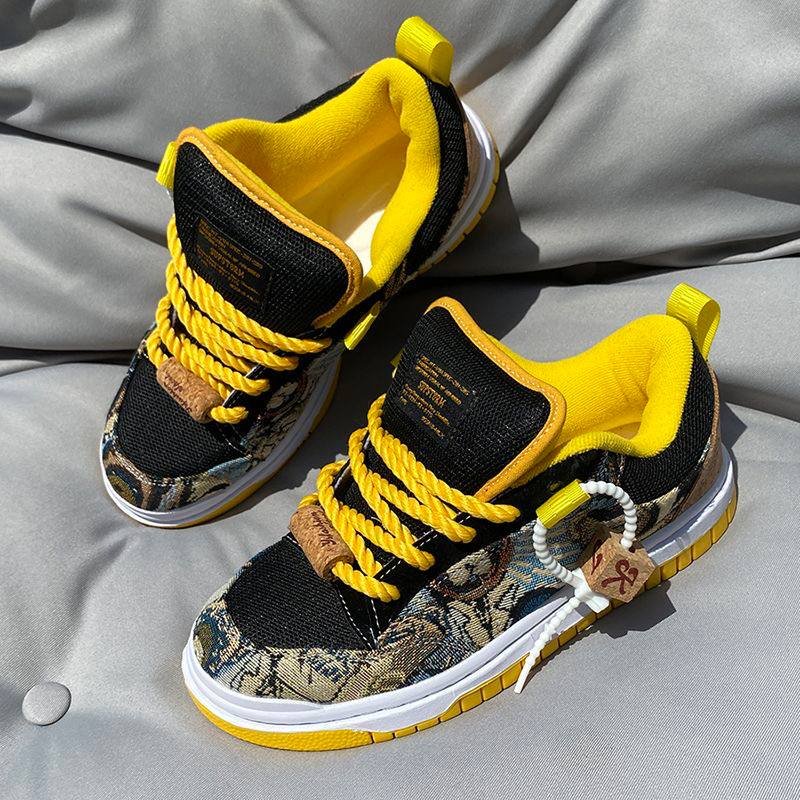 Yellow Rope-Lace Tapestry Sneakers