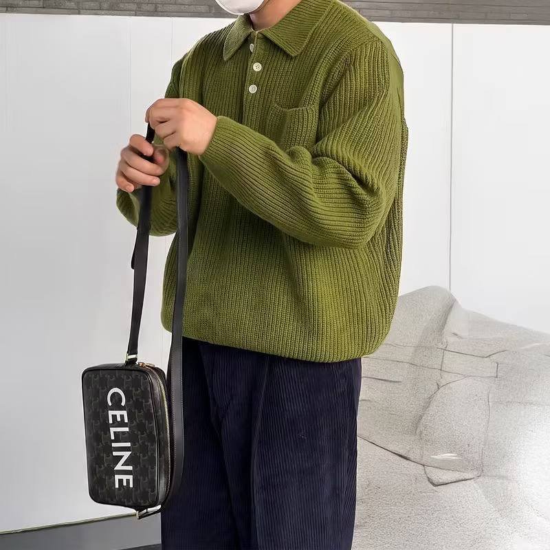 Chunky Knit Collared Polo Sweater, view 3