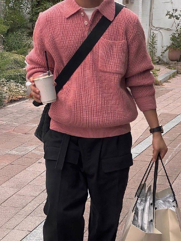 Chunky Knit Collared Polo Sweater, view 4
