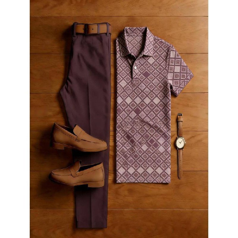 Men's Diamond Print Polo & Trouser Set