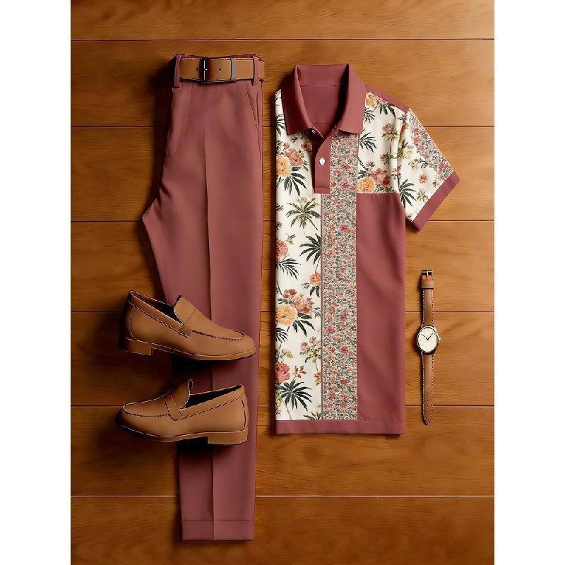 Men's Floral Panel Polo Shirt