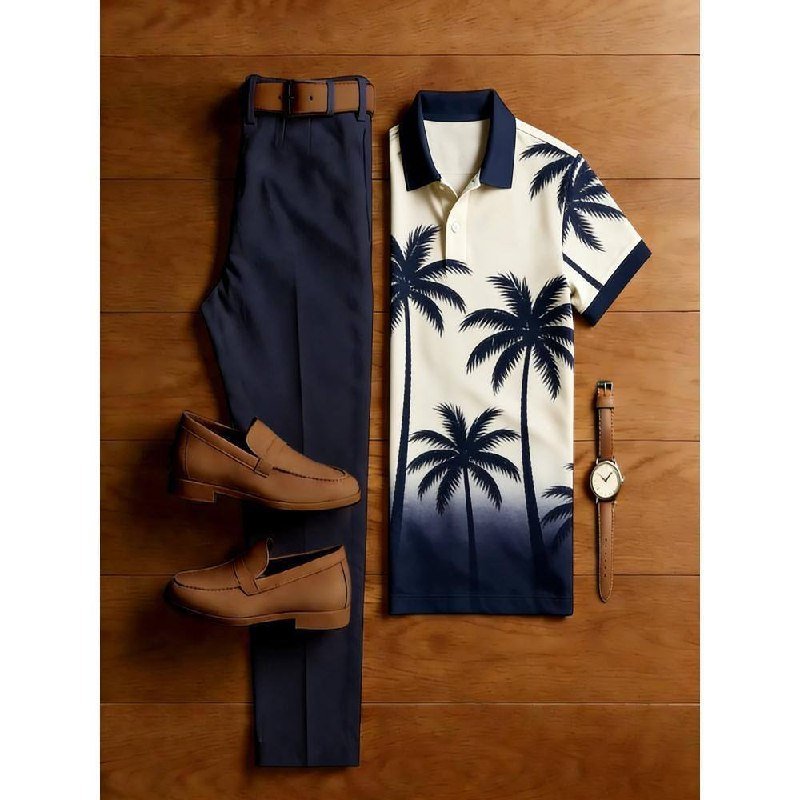 Palm Print Polo Shirt